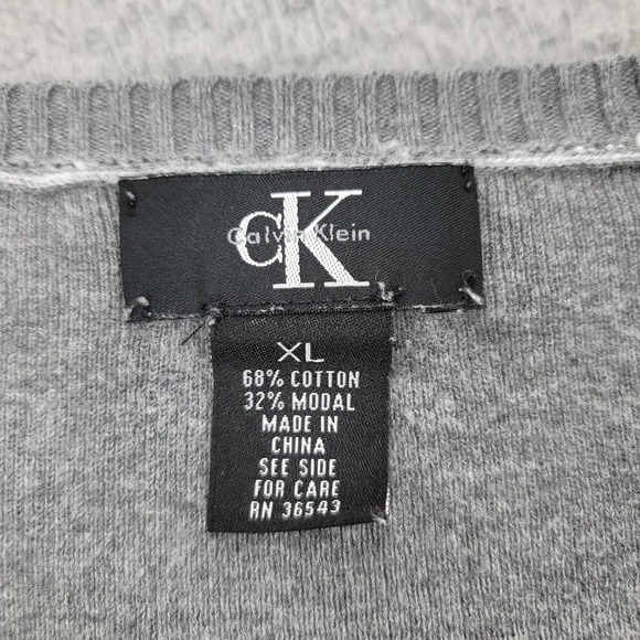 Calvin Klein Sweater Mens XL Gray V-Neck Long Sleeve Pull over Elastic Waist - Picture 10 of 14